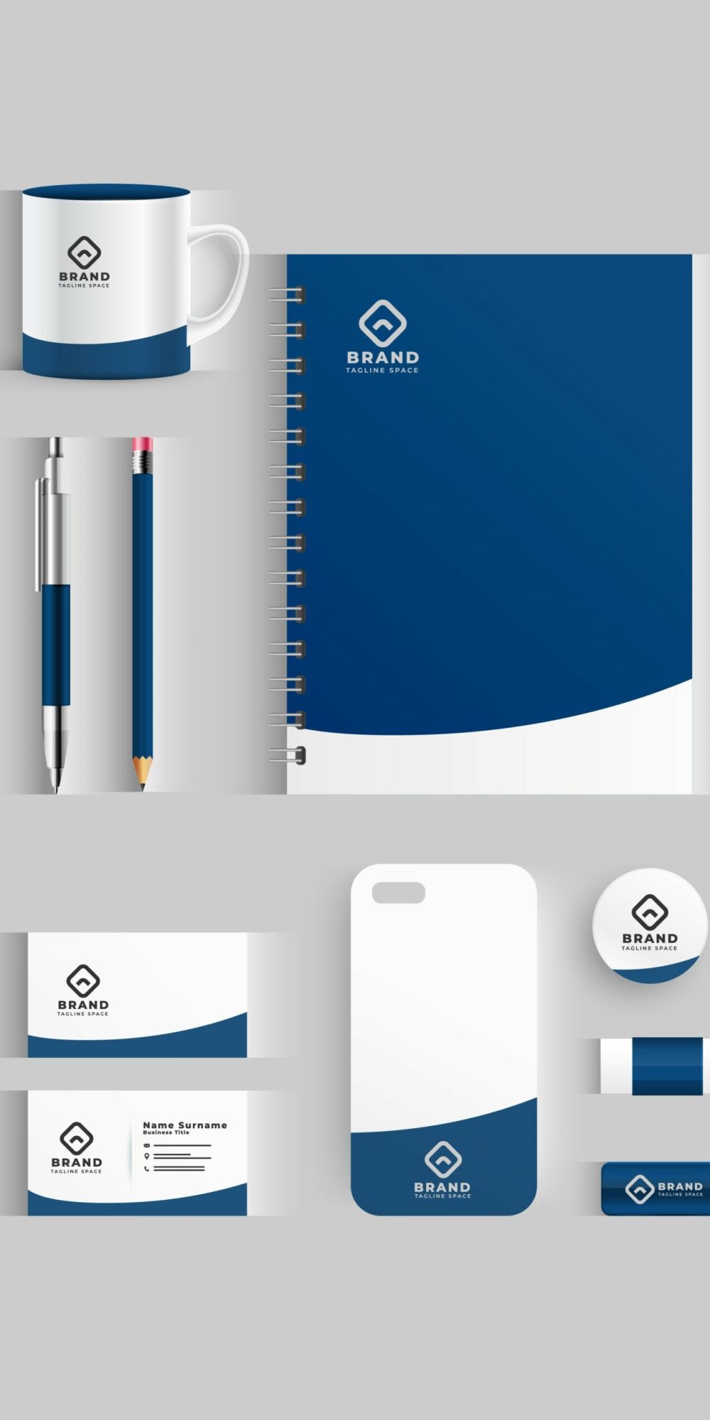 stylish business stationery items set in blue color
